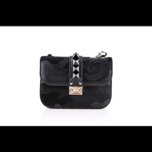 Valentino Black Camouflage Leather Shoulder Bag